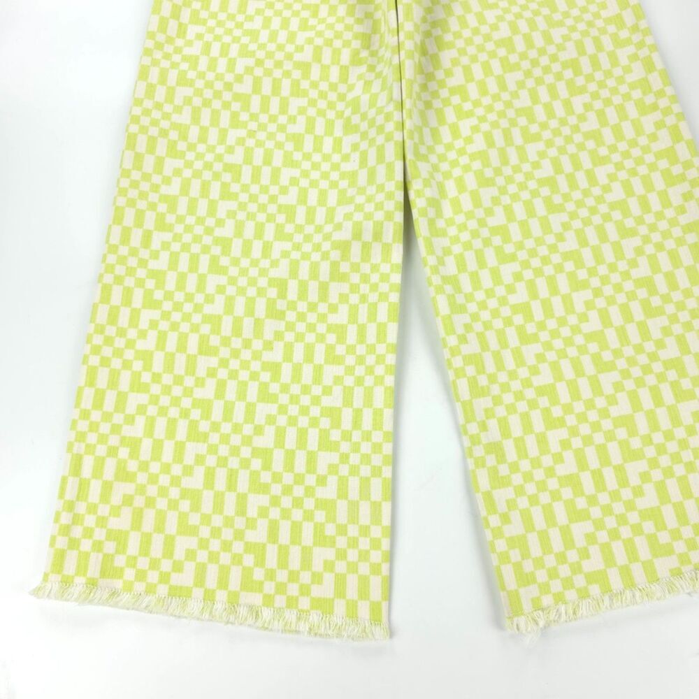 NEW Billabong Free Fall Wide Leg Raw Hem Jeans 90s Y2k Lime Checkered Print 25 - Picture 8 of 10